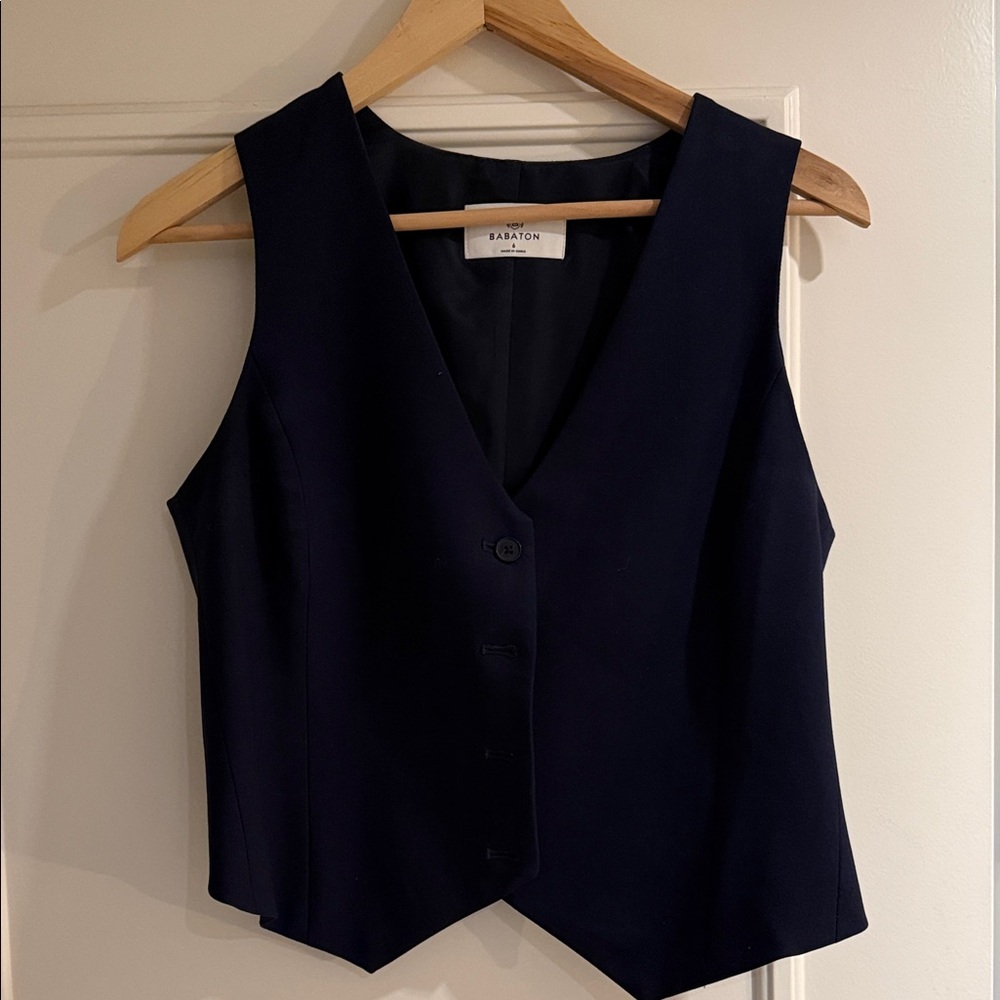 Babaton Dark Navy V-Neck Tailored Vest